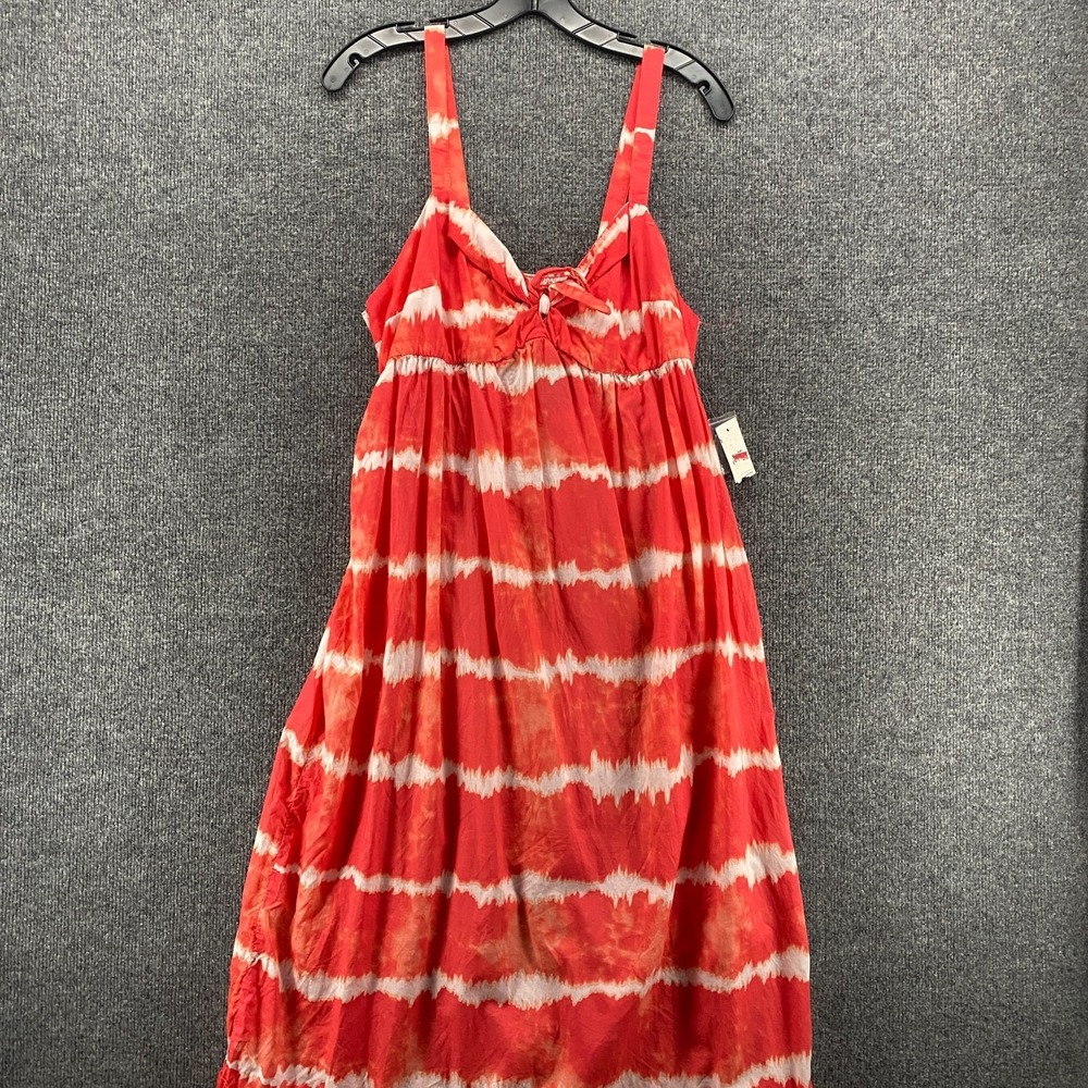 Womens Dress XL Orange Tie Dye Maxi Long Prairie Cottagecore Boho 90s Beachy